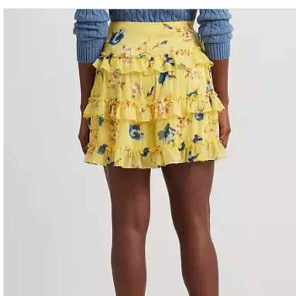 NEW Lauren Ralph Lauren Womens 12 Ruffled Mini skirt Yellow - Picture 2 of 9